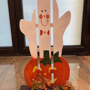 New Wooden Halloween Ghost & Pumpkin Decoration